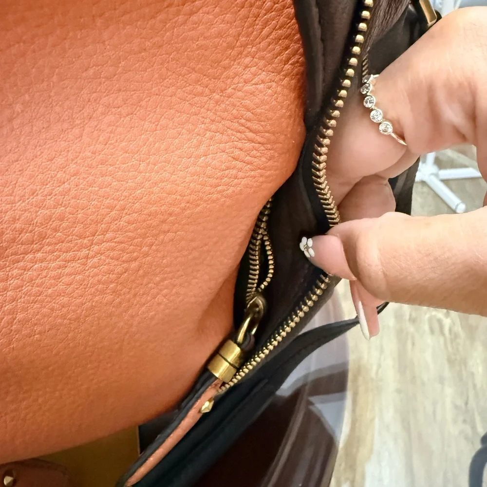 orYANY Brown and Tan Two-Tone Leather Satchel - Picture 5 of 9